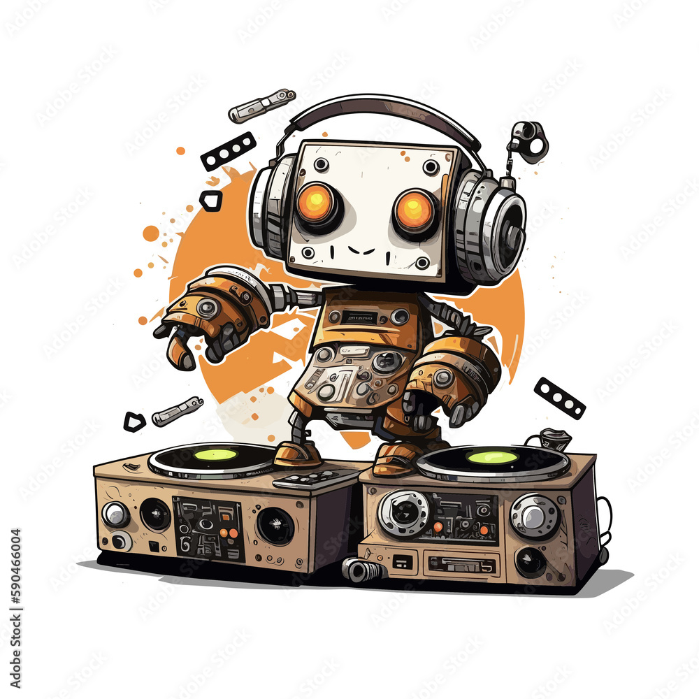 Fototapeta premium Robot Beat! Spin some tunes with this musical robot DJ!