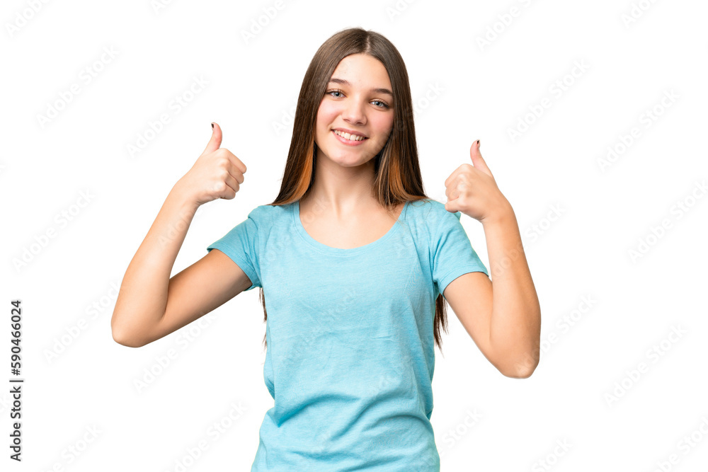 Teenager girl over isolated chroma key background giving a thumbs up gesture Teenager girl over isolated chroma key background giving a thumbs up gesture