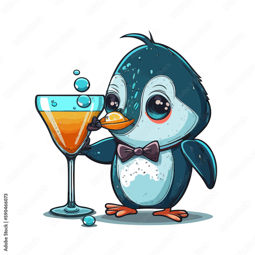 Obraz premium Fancy Penguin! Penguin sipping martini in style