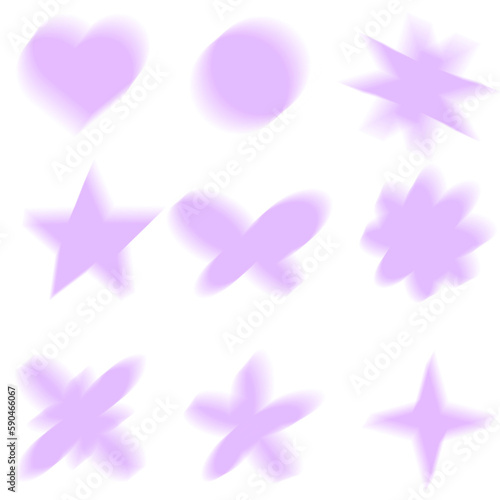 Set purple motion blur y2k aura shapes. Abstract blurred gradient shape, psychedelic aesthetic elements, colorful soft holographic gradient. Geometric form with blurring PNG
