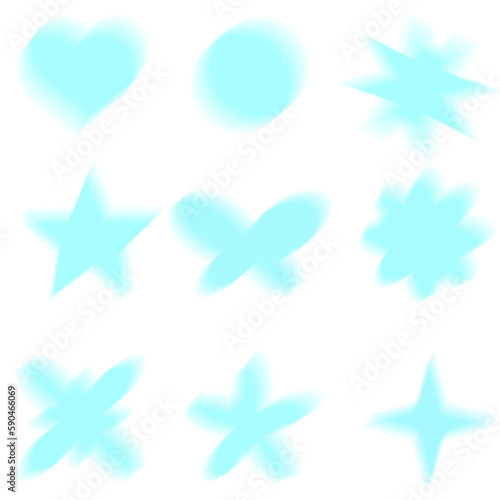 Set blue motion blur y2k aura shapes. Abstract blurred gradient shape, psychedelic aesthetic elements, colorful soft holographic gradient. Geometric form with blurring PNG