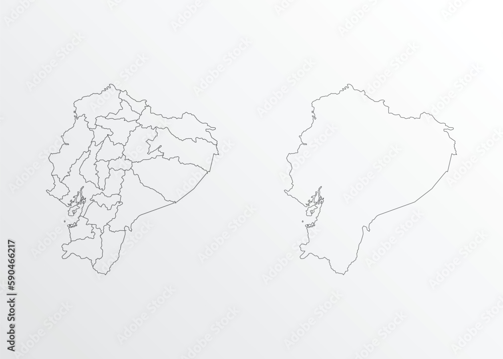 Black outline vector map of Ecuador with regions