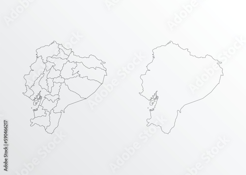 Black outline vector map of Ecuador with regions