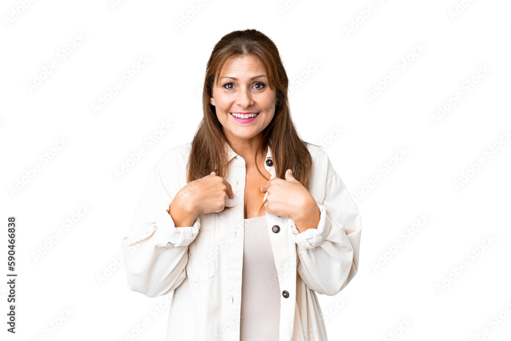 Middle age woman over isolated background with surprise facial expression Middle age woman over isolated background with surprise facial expression