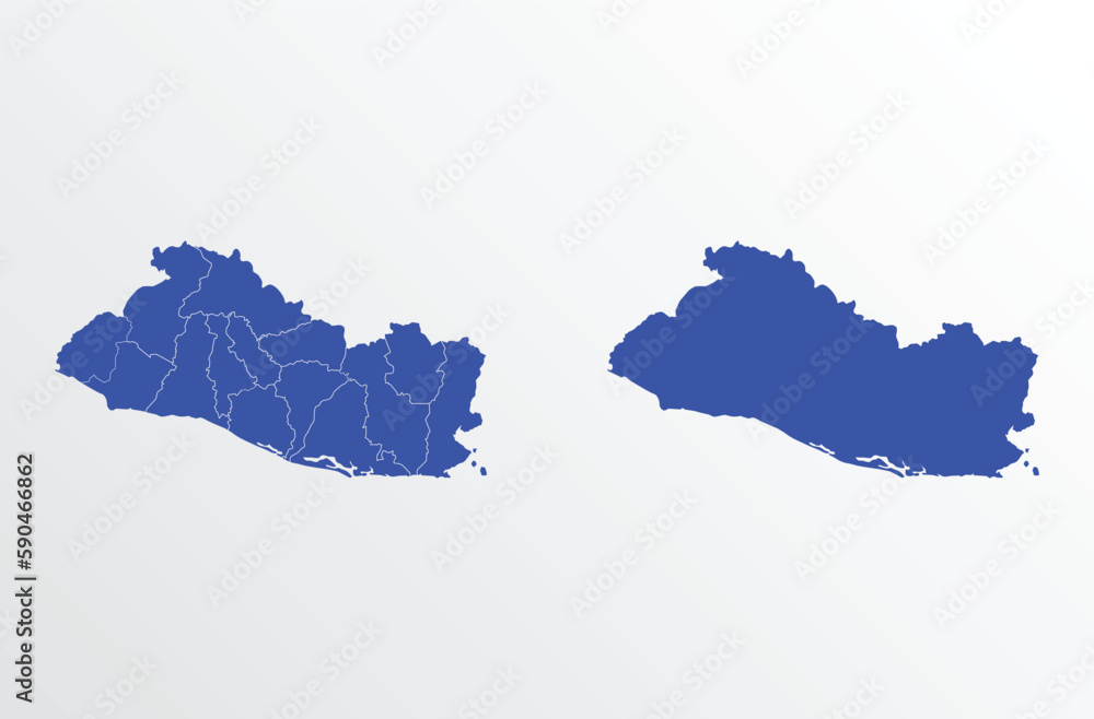 Fototapeta premium Blue map of El Salvador with regions