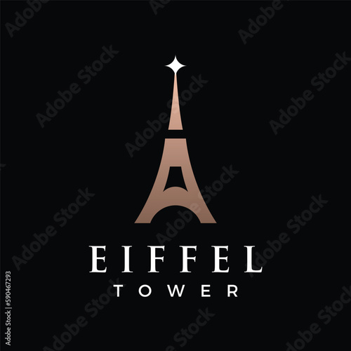 French eiffel tower building and high tower Logo template design.With editable vector illustration.