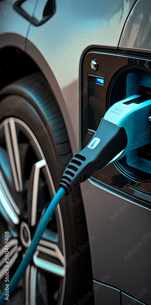 EV charging station for electric car in concept of green energy and eco power produced from sustainable source to supply to charger station in order to reduce CO2 emission	
