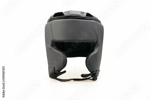Single black boxing helmet isolated on a white background