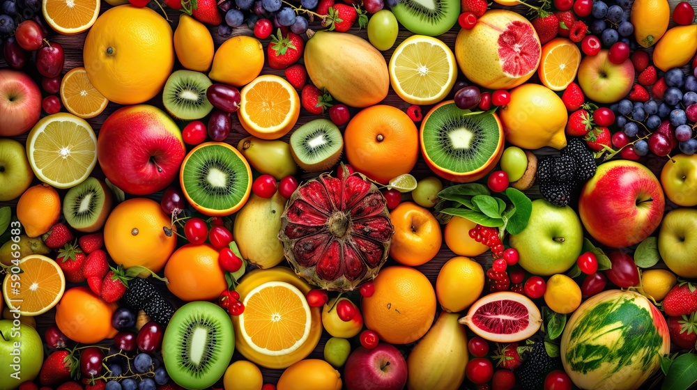 Set of juicy summer fruits to use as wallpaper. Generative AI Set of juicy summer fruits to use as wallpaper. Generative AI