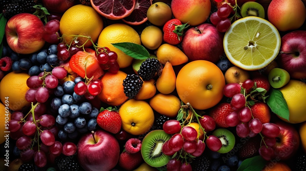 Set of juicy summer fruits to use as wallpaper. Generative AI Set of juicy summer fruits to use as wallpaper. Generative AI