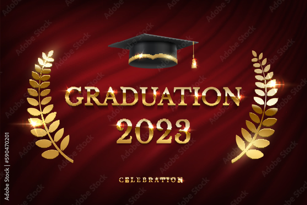 2023 graduation ceremony banner. Award concept with academic hat ...