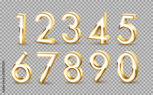 3D white numbers set with golden frame, luxury and elegant signs for greeting card