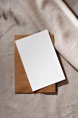 Minimalist elegant simple business brand template, blank paper card with mockup copy space, lifestyle natural background, flat lay