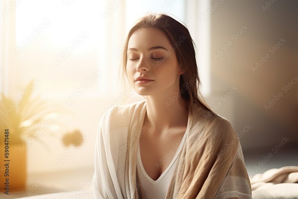 Generative AI, A person meditating at home for health and wellness Generative AI, A person meditating at home for health and wellness