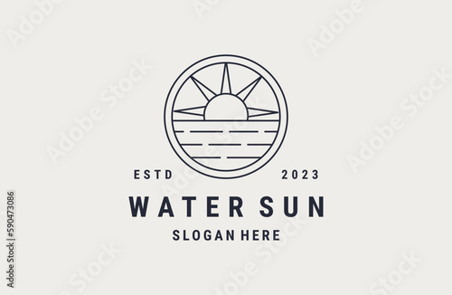 Water sun logo vector icon illustration hipster vintage retro .