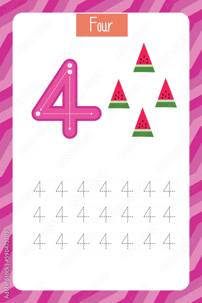 Worksheet for learning numbers.Number 4 Worksheet for learning numbers.Number 4