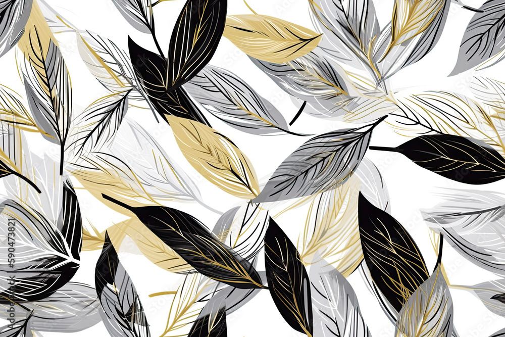 Seamless pattern with gold and silver leaves. Generative AI illustration. Seamless pattern with gold and silver leaves. Generative AI illustration.