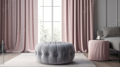 ottoman stool fabric texture sit near wondow morning light home interior design concept,image ai generate photo