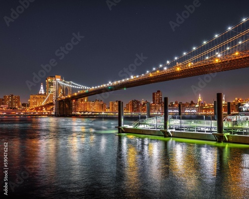 Beautiful view of the Brooklyn Bridge at night