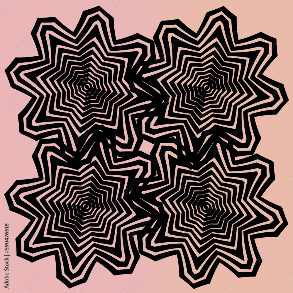 Vector illustration of seamless optical illusion twisted stripes shapes on pink background