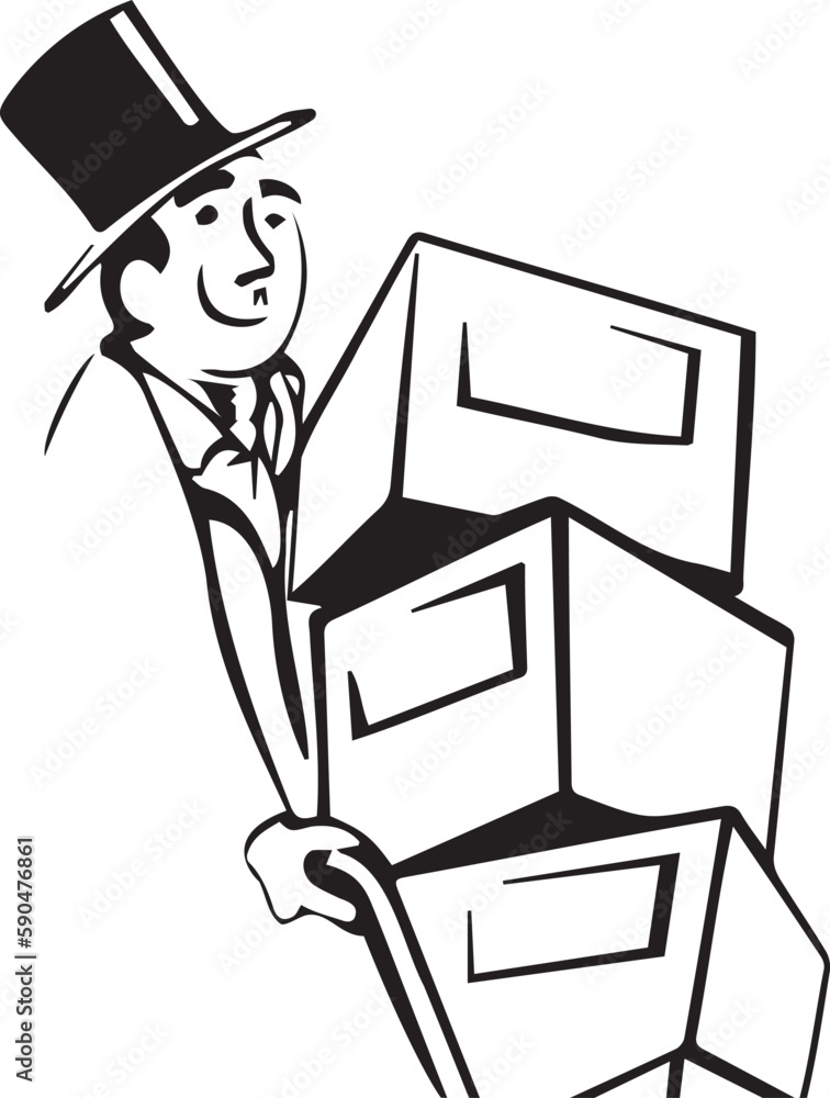 Vector design of a man wearing hat carrying three boxes on white background Vector design of a man wearing hat carrying three boxes on white background