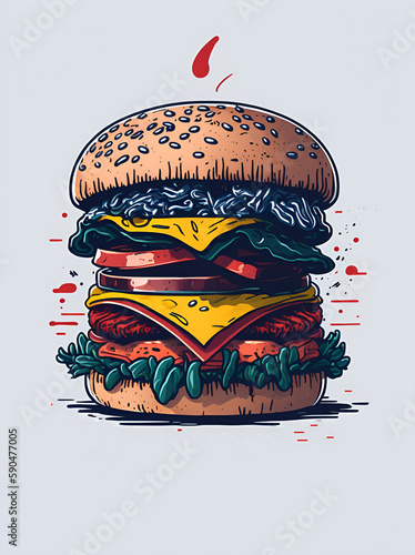 Burger cartoon poster. AI generated illustration