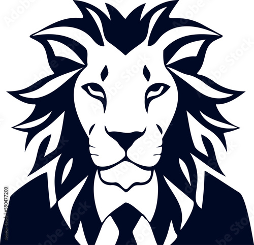 Male lion wearing a suit and tie