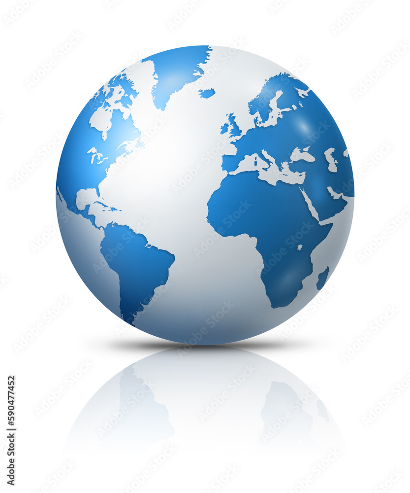 Blue earth globe isolated on white background