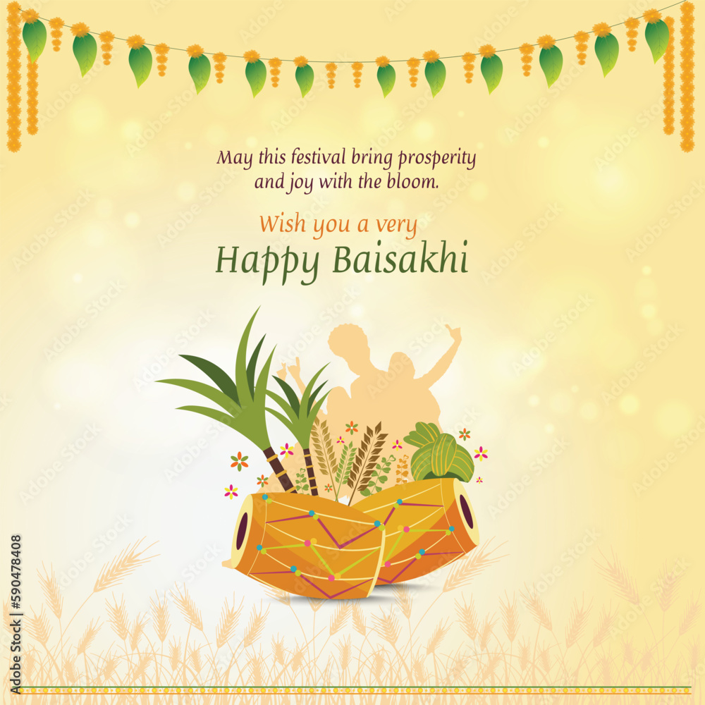 Happy Baisakhi Day, Indian festival Celebration and wishing text on