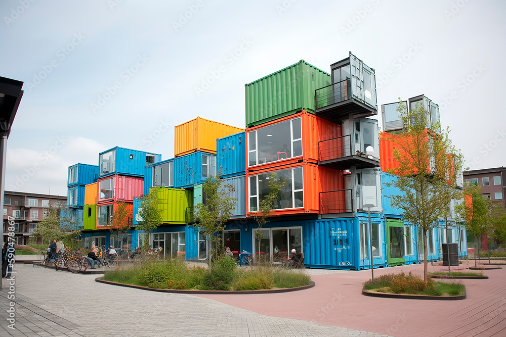 generative ai illustration of colorful Shipping container city block ...