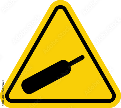 Sign gas under pressure. Compressed gas warning sign. Yellow triangle sign with a bottle icon inside. Danger of explosion and damage to the body. Dangerous substances. Dangerous area.