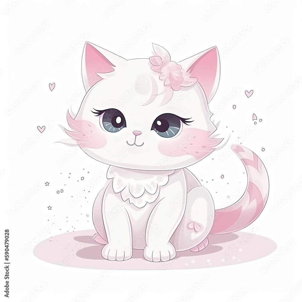 kawaii cartoon animal character design, cute fairy baby cat in colorful tone color , Generative Ai