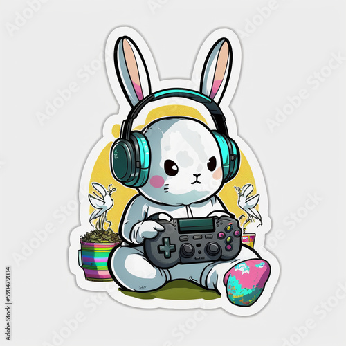 Happy Easter day gamer bunny theme
