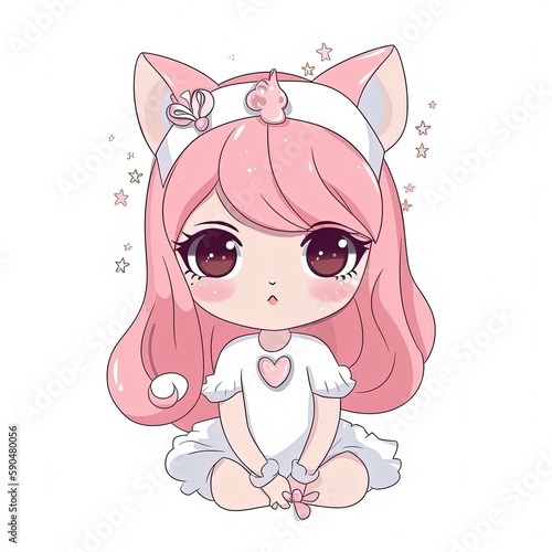 kawaii cartoon character design, a cute fairy cat girl, Generative Ai