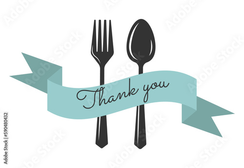 Set of silhouettes kitchen tools fork spoon knife with thank you for cutting culinary banner with place for your text vector illustration isolated on white background