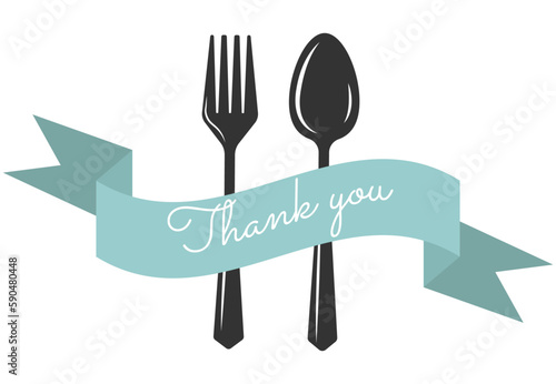 Set of silhouettes kitchen tools fork spoon knife with thank you for cutting culinary banner with place for your text vector illustration isolated on white background