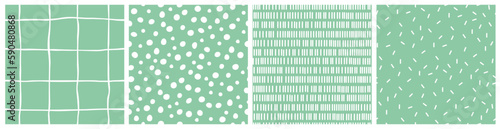 Seamless  vector pattern set in mint green and white colors. Vector backgrounds  for textile, fabric, print with simple doodle design.