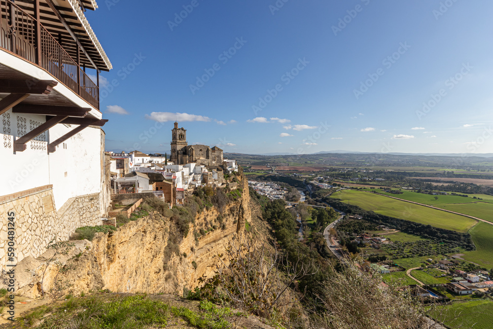 Arcos de la Frontera, Spain. Aerial views of the Iglesia de San Pedro (St Peter Church), one of the landmarks of the Old Town