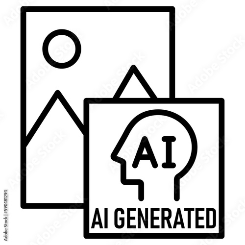 AI generated icon, Vector outline icon for artificial intelligence generated content.