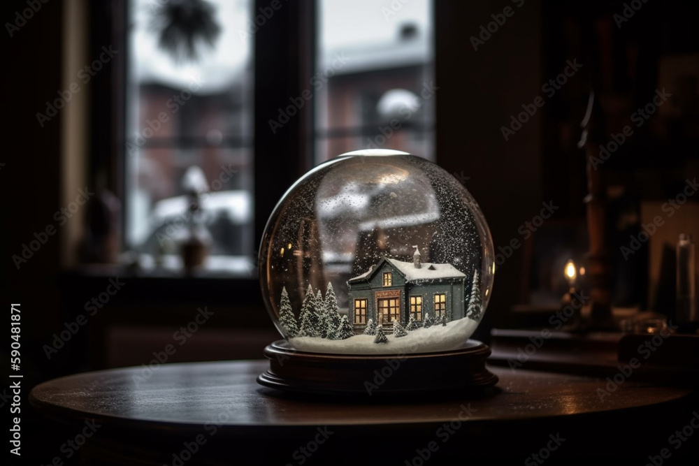 snow globe of the house room beautiful snowy weather Generative AI