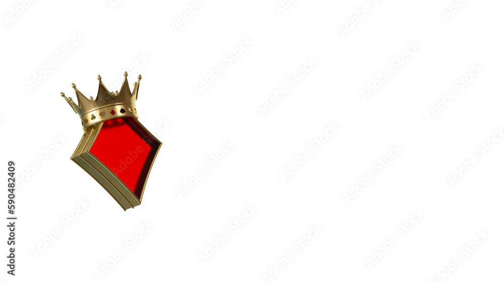 Modern Black Glass Diamonds - Playing Card Symbol With Golden Frame And Crown On Empty Space White Background. Casino Concept - 3D Illustration Modern Black Glass Diamonds - Playing Card Symbol With Golden Frame And Crown On Empty Space White Background. Casino Concept - 3D Illustration