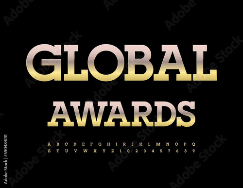 Vector chic sign Global Awards. Stylish Golden Font. Premuim Alphabet Letters, Numbers and Symbols.