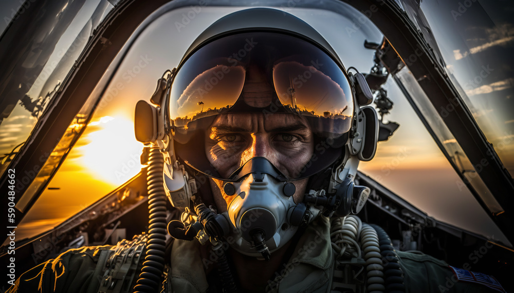 Jet Fighter pilot, Cockpit view, Sunlight, Generative AI