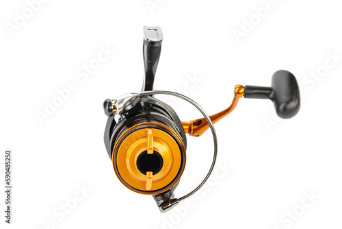 Feeder fishing tackle. Fishing reel isolated on white background. File contains clipping path.