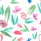 spring seamless pattern with colorful tulip flowers - vector illustration