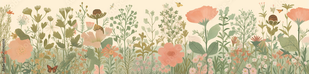 Beautiful and delicate illustration to use in backgrounds for summer and spring. Generative AI