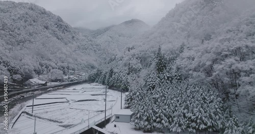 Winter Drone of snow covered mountains.