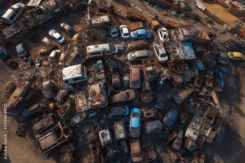 Rust and Scraps: A Bird's Eye View of a Junkyard, Generative AI Rust and Scraps: A Bird's Eye View of a Junkyard, Generative AI