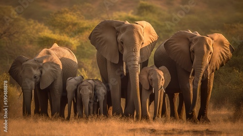 African Elephant Matriarch and Her Herd