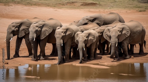 African Elephants at the Watering Hole